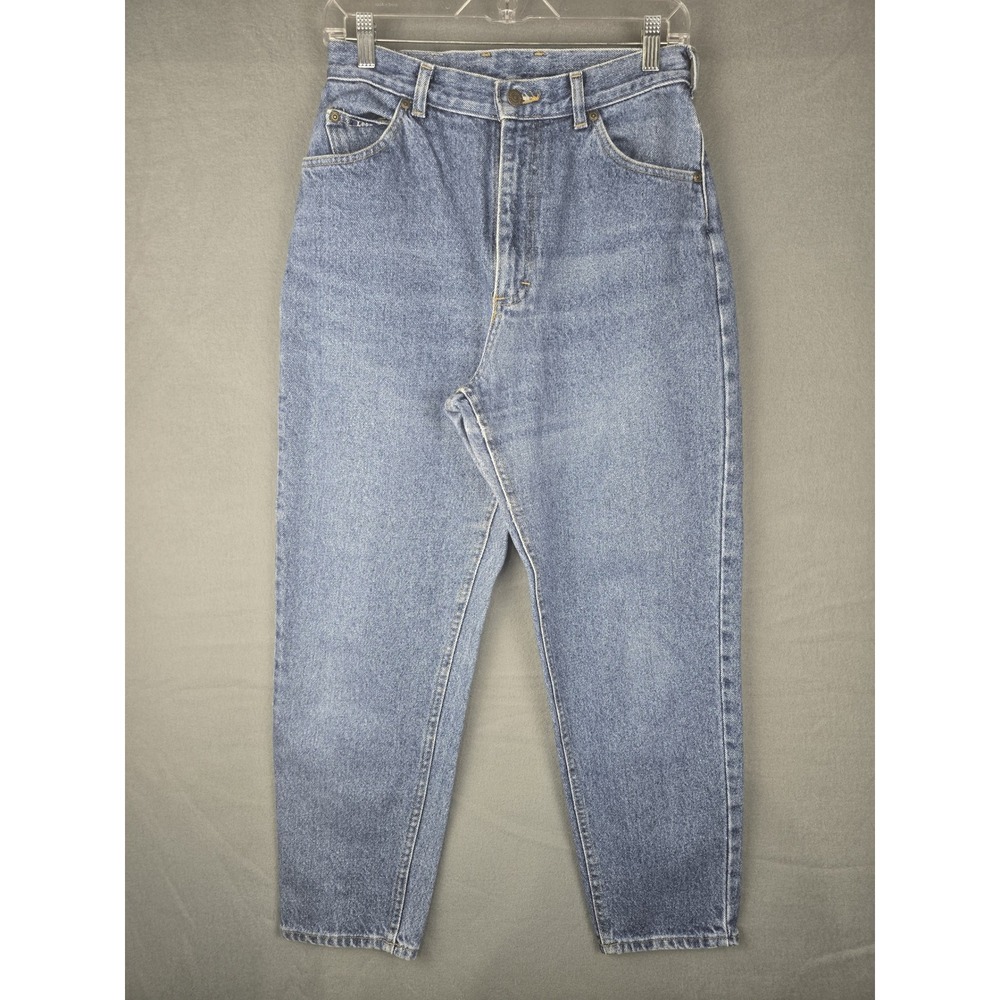 VTG 90s Lee Jeans Women 12P Blue High Waisted Tapered Leg Mom Denim Made in USA‎